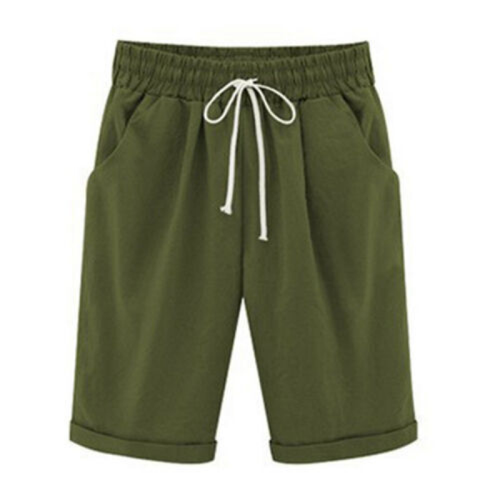 Womens Summer Bermuda Capri Shorts Casual Beach Loose Drawstring Crop Pants Plus - Picture 7 of 18