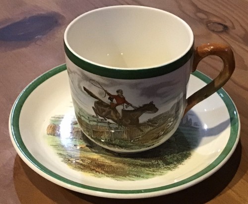 Fox Hunt Hunting Spode Tasse und Untertasse 1 The First Over The Chase grau 2nd Pferd  - Bild 1 von 8