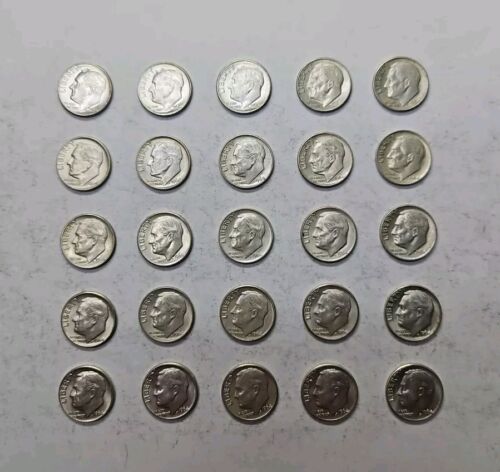 Lot of 25 Extra Fine 1964-D Roosevelt dimes 90% Silver - Picture 2 of 4