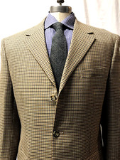 Mens Sport Coat Jacket Blazer BROWN HOUNDSTOOTH 42L Wool NO VENT 3 Button 
