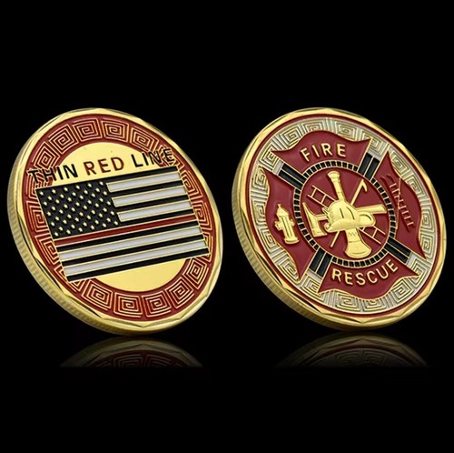 FIRE Dept US Collector Challenge COIN Gedenk Münze Badge THIN RED LINE Abzeichen - Bild 1 von 5