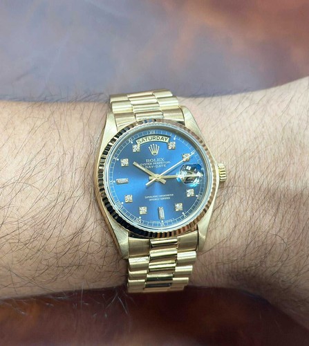 Rolex Day-Date President 18k Gelbgold Blue Diamond Dial 36mm Uhr '79 18038 - Bild 4 von 11