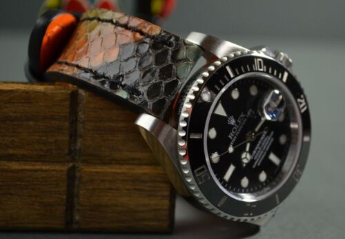 MA WATCH STRAP 22 20 18 BLACK 1 FANTASIA GENUINE EXOTIC LEATHER HANDMADE BAND - Picture 3 of 12