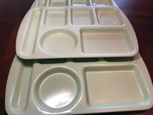 3 Green Prolonware Serving Cafeteria Tray School Lunch Vtg 6 Compartment 10x14 - Picture 3 of 5
