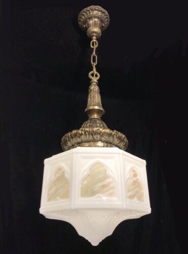 Antique Vtg Ornate Gothic Victorian Hanging Ceiling Hall Light Globe Fixture