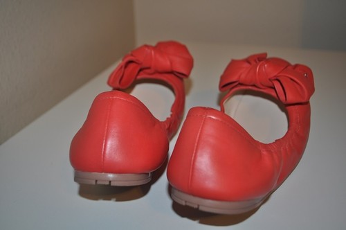 PRADA Logo Bow Flat Scrunch Ballet Shoes Leather Red Orange Tone EUR 37.5 - Picture 7 of 10