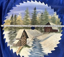 Vtg. VT. Barn  Stream 10  Saw Blade Hand Painted Vermont Artist
