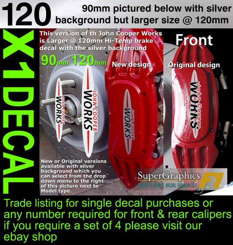 Calcomanía de pinza de freno pegatina para John Cooper S más grande 120 mm fondo plateado -x1 - Imagen 1 de 2