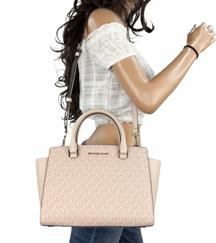 MICHAEL KORS SELMA MEDIUM SATCHEL SHOULDER PVC LEATHER BAG MK BALLET PINK $398 - Picture 3 of 12