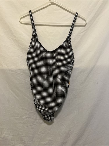 Kona Sol Women's Black & White Checkered One-Piece Bathing Suit Size L 12-14 NWT - Picture 2 of 10