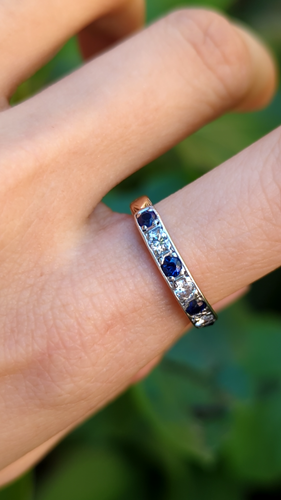 Vintage Blue Sapphire Diamond Eternity Ring 9ct Rose Gold Stack Band Size N / 7 - Video 1 of 1