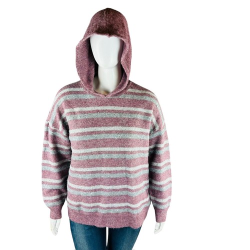 New Nine West Womans XXL Sweater Stripes Pullover Hooded Maroon Sequin NWT - Picture 2 of 10