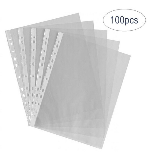 100 Pcs A4 Clear Plastic Punched Pockets Folders Filing Sleeves Document H 88u - Picture 4 of 9