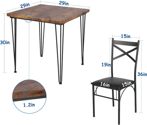 3-Piece Dining Room Kitchen Table and Pu Cushion Chair Sets for Small Space - Picture 7 of 8