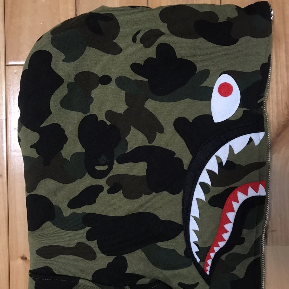 A BATHING APE (BAPE) Felpa con cappuccio uomo A Bathing Ape BAPE mezza zip squalo 1° verde mimetico taglia media