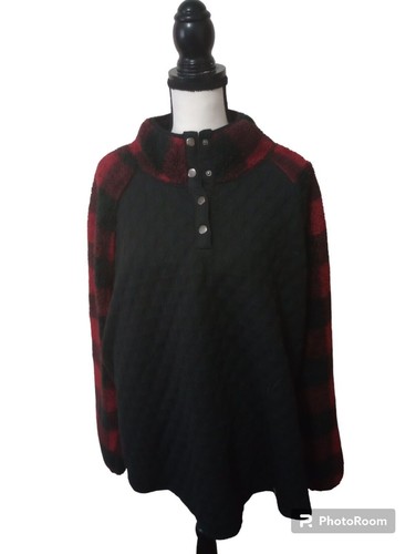 Maurices Buffalo karierter gesteppter Sherpa Fleece Druckknopf Pullover Damen Übergröße 2X