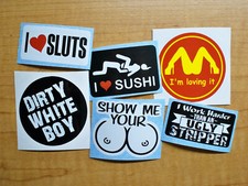 6pk Funny Hard Hat Stickers | Love Sluts Loving It White Boy Stripper Decals Lot