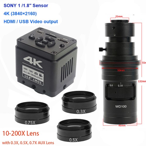 4K 1080P SONY 1/1.8" HDMI USB Synchronous Microscope Camera 10A / WD100 Aux Lens - Picture 23 of 25