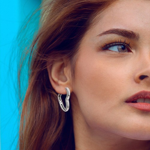 MULA Original Retro Herz Hoop Ohrringe für Frauen Schmuck Silber überzogen - Bild 2 von 6