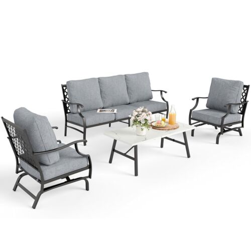 4 Piece Patio Furniture Set Outdoor Conversation Set for Lawn Backyard 5-Seats - Picture 9 of 10