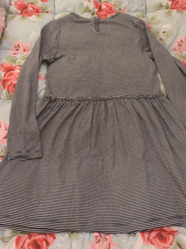 Petit Bateau Girl's Long Sleeve Black And White Thin Stripe Dress Ruched Age 10 - Picture 5 of 7