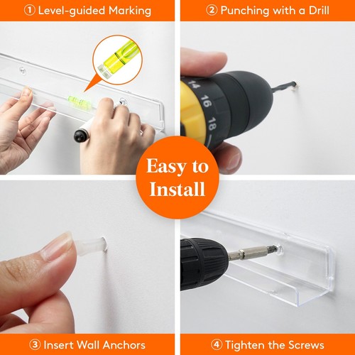 Lifewit Floating Shelves for Vinyl Record, 12" Clear Acrylic Wall Shelf - Picture 7 of 11