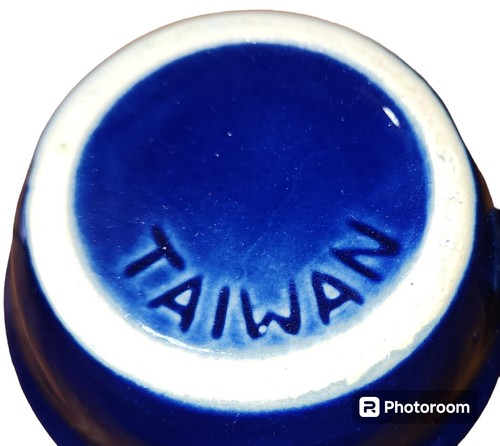 2 tazas de té café de colección tazas mango en D cerámica AZUL marrón esmalte por goteo retro MCM - Imagen 15 de 17