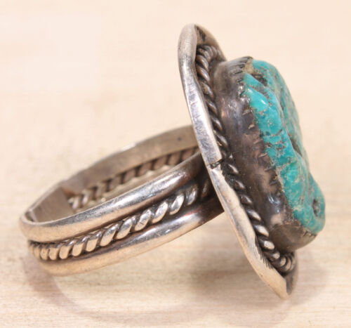 Vintage Handmade Sterling Silver Turquoise Stone Size 9 Ring X107A - Picture 2 of 6