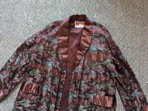 vintage ORIENTAL smoking jacket ROBE chinese japanese XL kimono SILK asian - Picture 2 of 9