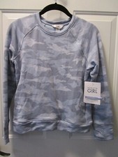 ATHLETA GIRL WARM UP PRINTED SWEATSHIRT IN HEATHER BLUE CAMO SIZE LARGE/ 12