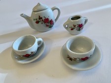 Miniature Doll Tea Party Set Mini Painted Porcelain Teapot Cups Saucers