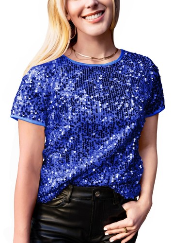 Pailletten Kurzarm Glitzer Shirt Rundhals Bluse | 15 Farben - Bild 85 von 114