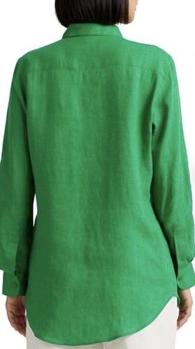Women Green Oversized Linen Shirt - Picture 5 of 6