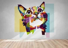 3D Colorful Cartoon Cat Wallpaper Wall Mural Removable Self-adhesive Sticker9321