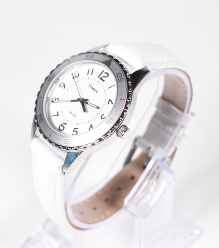 Timex Women's Analog Watch Silver Tone White Leather Band 30M 35mm #C015 - Picture 7 of 17