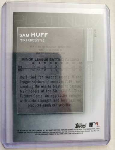 Sam Huff 2020 Bowman Platinum Purple Parallel 33/199 Texas Rangers #TOP-89 - Picture 2 of 8