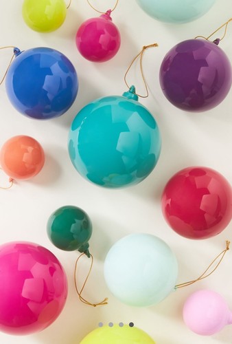 Anthropologie Set 9 Opaque 4” Glass Bauble Ball Ornaments Rainbow Glitterville - Picture 2 of 7