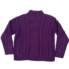 Vintage 90’s Gitano Cable Knit Mock Neck Sweater Purple Medium