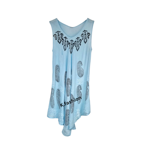 Ladies Tie Dye Paisley A Line Umbrella Tunic Dress Sundress Summer Beach Kaftan - Picture 16 of 22