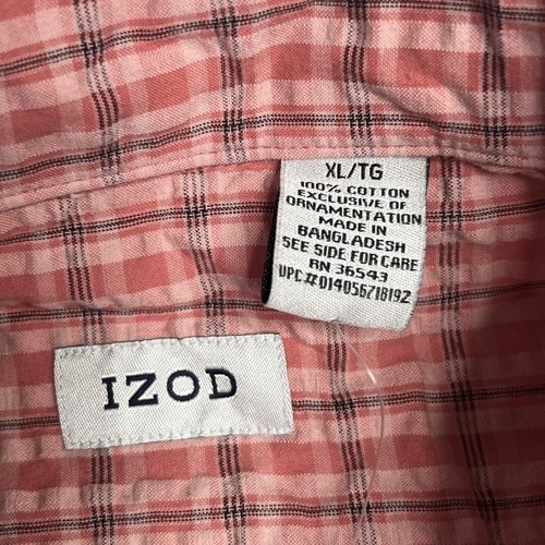 Camisa Izod Para Hombres XL Rosa Salmón Seersucker Cuadros Abotonada Manga Corta Preppy - Imagen 6 de 12