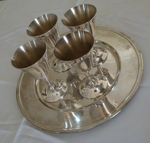 RARE VINTAGE RODD HECWORTH SILVER PLATE GOBLETS WITH SILVER PLATE