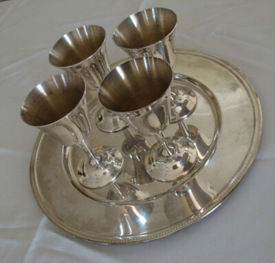 RARE VINTAGE RODD HECWORTH SILVER PLATE GOBLETS WITH SILVER PLATE