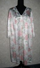 Lorraine large pink  green floral print satin robe with lace trim size L