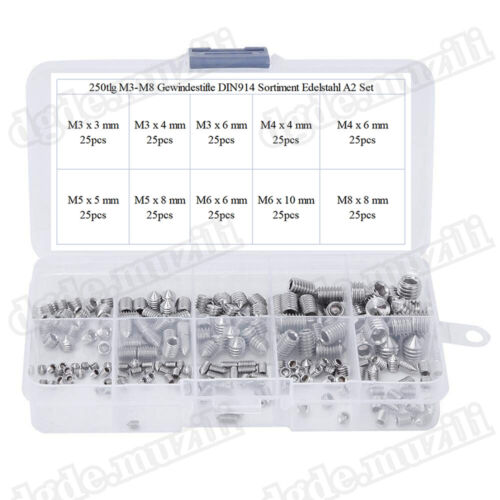 250tlg Gewindestifte DIN 914 Edelstahl A2 Madenschrauben Sortiment Set M3 - M8 - Bild 12 von 16