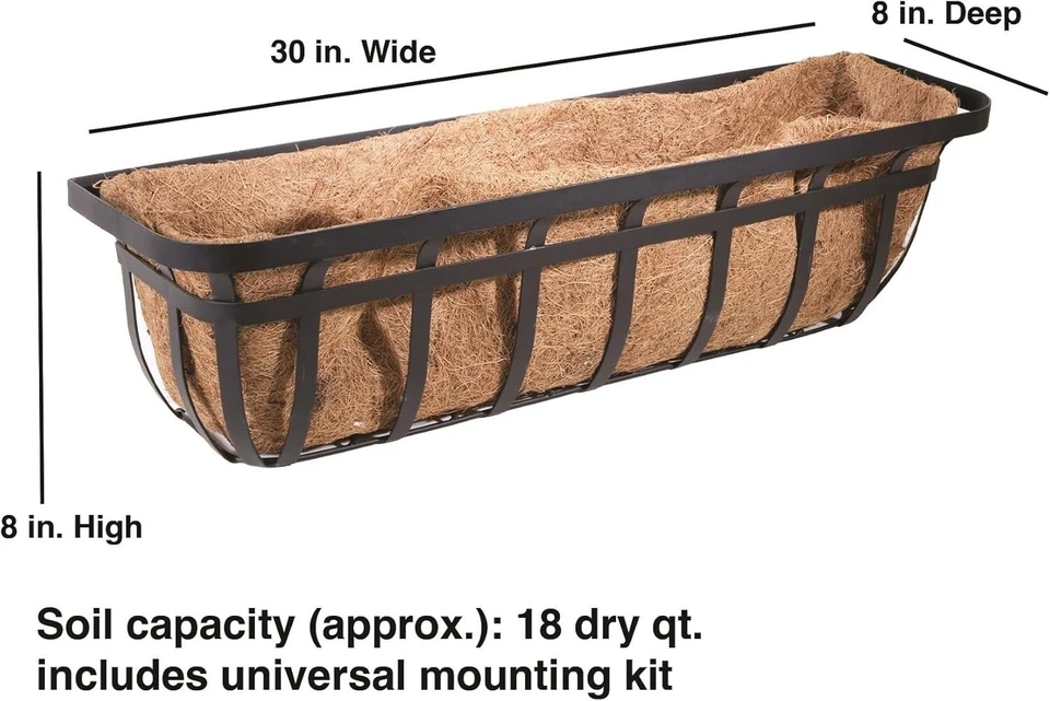 Maceta de cubierta de ventana de 30" con revestimiento de coco acero con recubrimiento en polvo Panacea plancha Foto 2 de 3