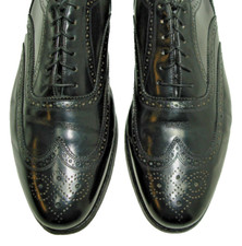 Sz 11 NARROW FLORSHEIM Men's Shoes Wingtip Oxford Black Leather VINT BLUE LABEL