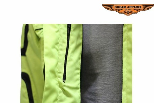 Chaqueta textil verde moto para hombre con rayas reflectantes y múltiples bolsillos - Imagen 2 de 6