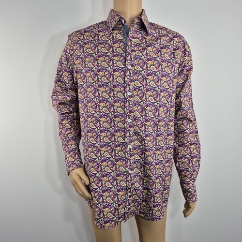 Cremieux Mens Shirt Size LT Paisley Purple Long Sleeves New Premium Denim 36 - Picture 2 of 11