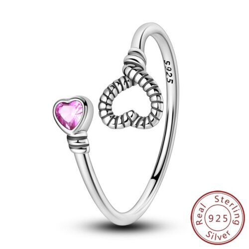 MULA 925 Sterling Silver Open Ring Pink CZ Embrace With Love For Women Jewelry - Picture 3 of 9