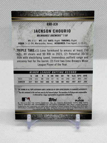 Parche automático Topps Triple Threads Jackson Chourio RC 2024/75 - Imagen 2 de 2